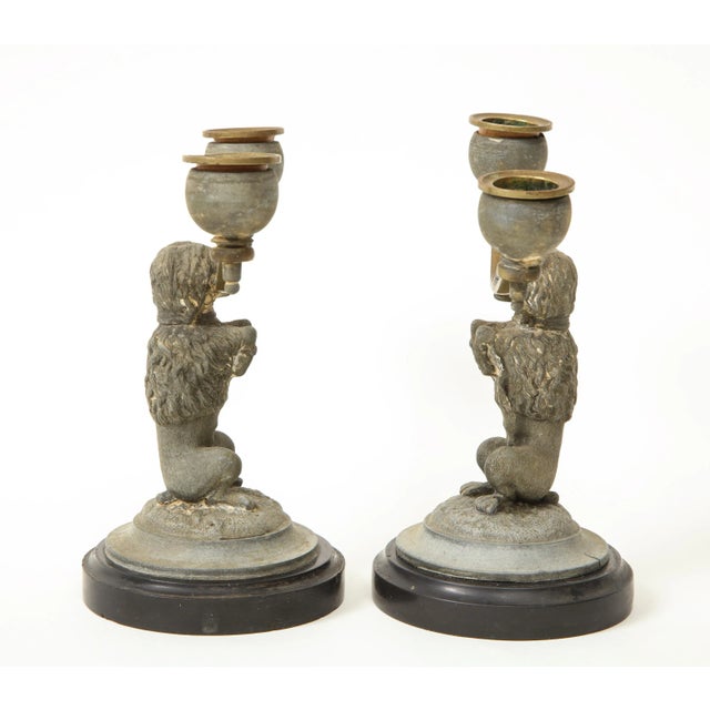 Metal Pair of Regency Dog-Form Gray-Painted and Brass Two-Light Candelabra For Sale - Image 7 of 13