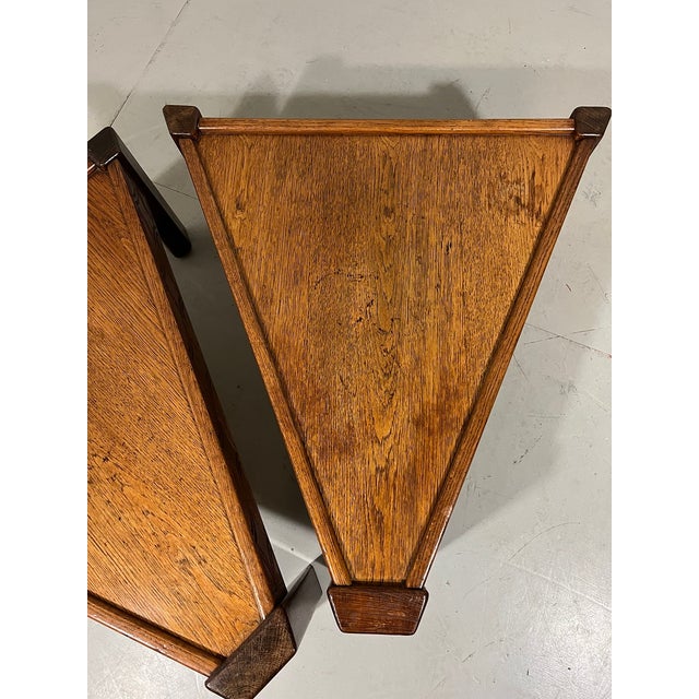 Wood Brutalist Triangular Shaped Oak Coffee Side Tables, 1970s, Set of 2 For Sale - Image 7 of 18