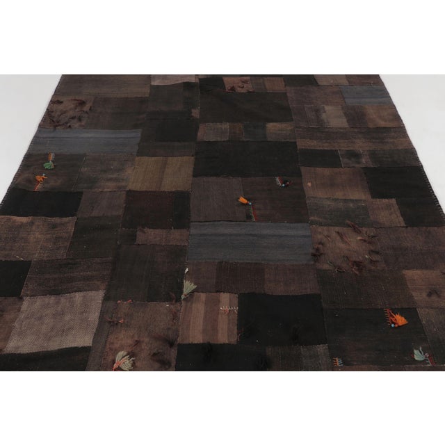 Rug & Kilim Vintage Turkish Patchwork Kilim Rug in Brown With Textural Design - Rug & Kilim For Sale - Image 4 of 9