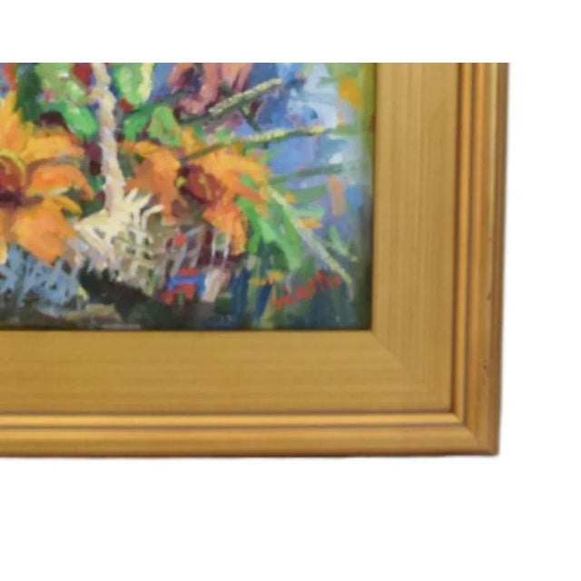 Blue Silvio Silvestri, Listed Artist Woman Gathering Flowers Landscape Oil Painting Including the Antiqued Gold Wood Frame For Sale - Image 8 of 13