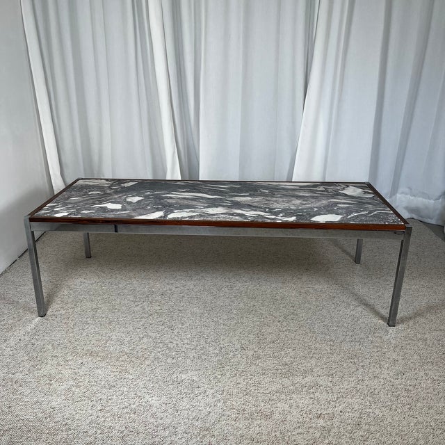 Brown Mid-Century Modern Coffee Table in Metal, Walnut and Arabescato Marble, Italy, 1970 For Sale - Image 8 of 18