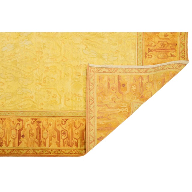 Traditional 9 X 12 Handmade Modern Tibetan Wool & Silk Rug in Warm Golden With Traditional Deisgn For Sale - Image 3 of 10