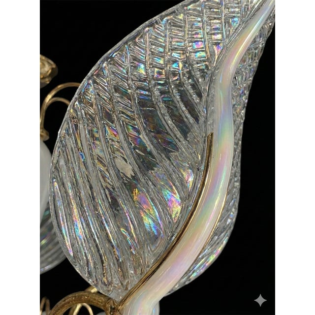 Late 20th Century Hollywood Regency Murano Style Glass Petal & Leaf Chandelier - Gold Finish For Sale - Image 6 of 11
