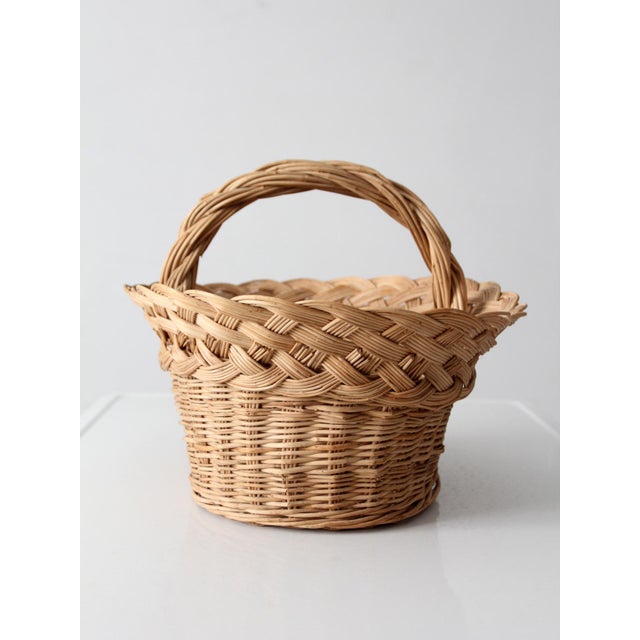 Vintage Wicker Basket With Handle For Sale - Image 9 of 11