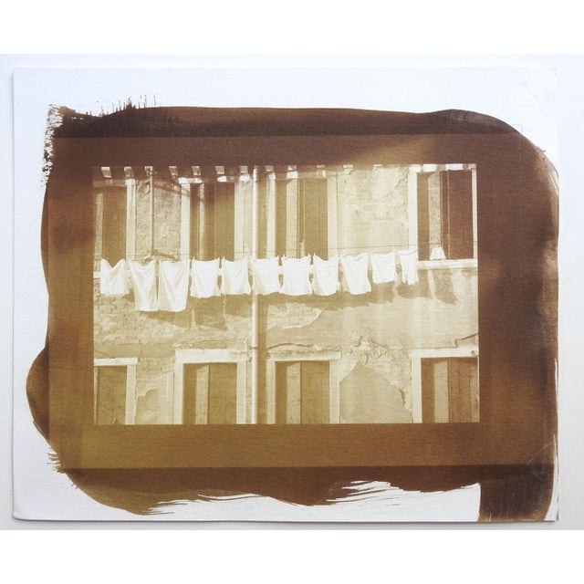 1990s Vintage Cyanotype Architectural Old Building Laundry Photograph For Sale - Image 5 of 5