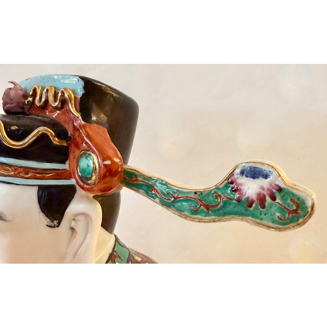 Lu Xing Chinese Polychrome Glazed Porcelain Statue For Sale - Image 11 of 15