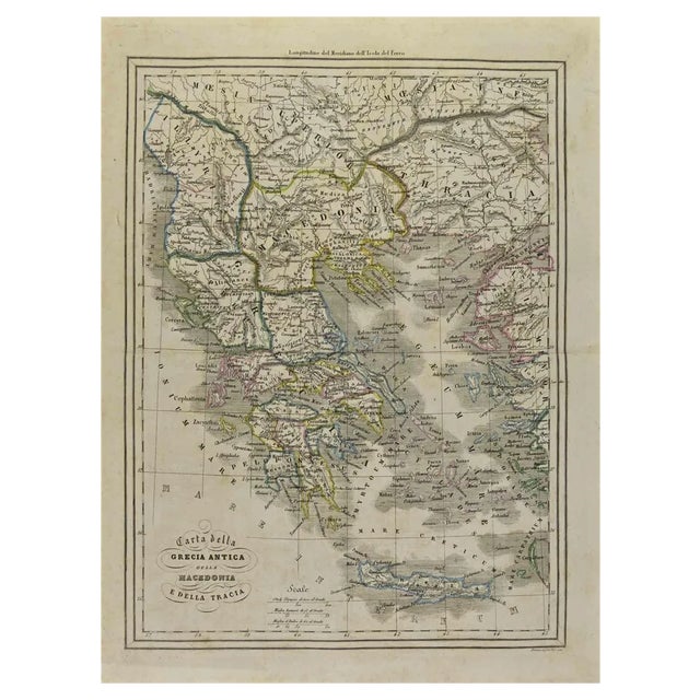 Auguste Wahlen, Map of Ancient Greece of Macedonia, Lithograph, 1844 For Sale