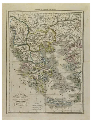Auguste Wahlen, Map of Ancient Greece of Macedonia, Lithograph, 1844