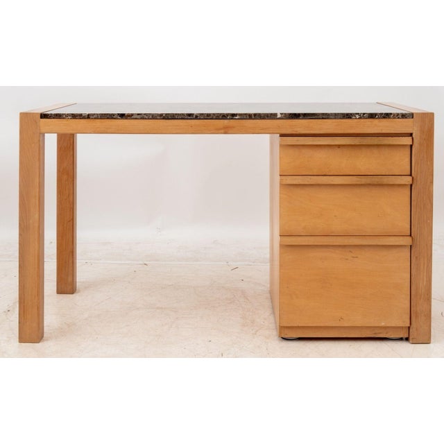 Architectural Brown Marble Top Beech Desk, with separate chest of three drawers. 30" H x 53.5" W x 24" D. Provenance: From...