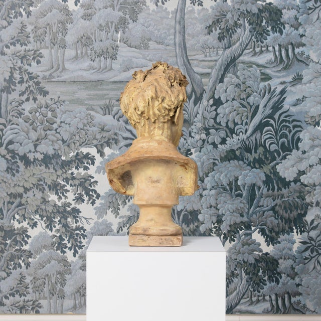 18th Century 18th C. French Signed Yellow Terracotta Bust of an Artist For Sale - Image 5 of 12