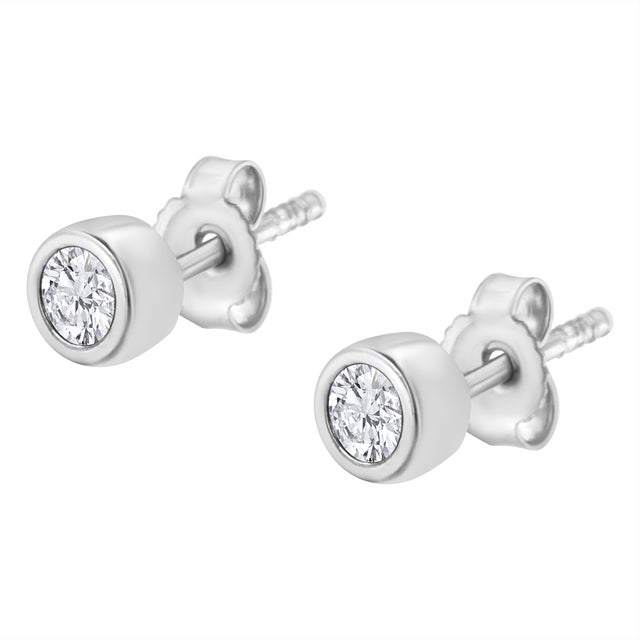 10K White Gold 1/5 Cttw Round Brilliant-Cut Near Colorless Diamond Bezel-Set Stud Earrings, A Pair For Sale - Image 4 of 6