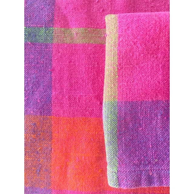 1980s Raspberry Pink Madras Plaid Dinner Napkins, Set of 12 For Sale - Image 9 of 10