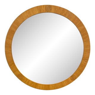 1980s Charles Pfister for Baker Art Deco Primavera and Burl Large Round Wall Mirror For Sale