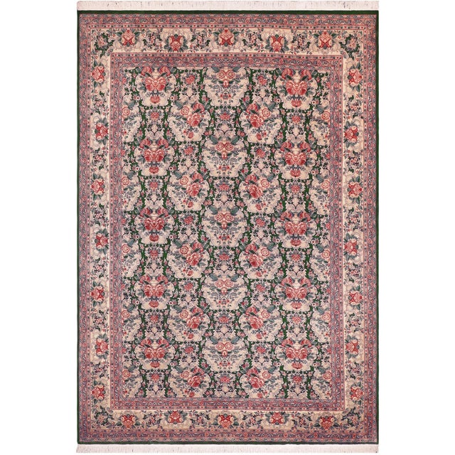 Floral 1990's Pak-Persian Green/Beige Wool Rug - 9'4'' X 12'6'' For Sale - Image 9 of 9