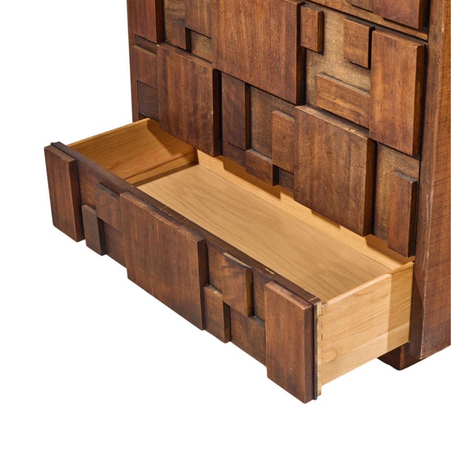 Brown Lane Staccato Brutalist Mid Century Walnut Armoire Highboy Dresser For Sale - Image 8 of 10
