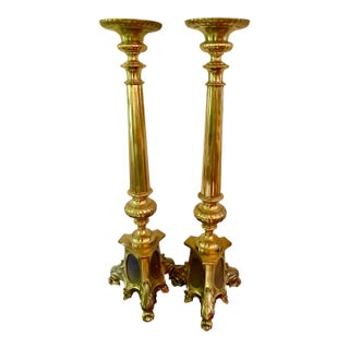Pair of Vintage Tall Brass Candelsticks For Sale