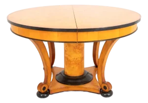 Biedermeier Style Birch and Parcel Ebonized Extending Circular Dining Table