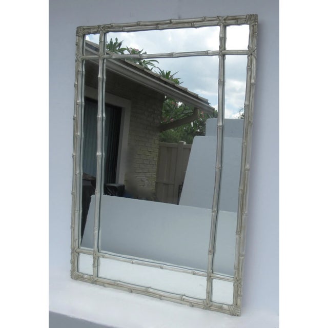 C.1950-59 Hollywood Regency Era Gilt Silver Leaf Wood Carved Bamboo-Style Mirror For Sale In West Palm - Image 6 of 13