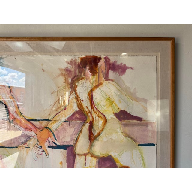 1960s Large - Helen Stein Abstract Figurative Watercolor & Oil Pastel Drawing, Framed For Sale - Image 5 of 12