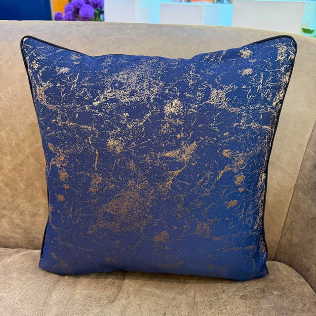 Royal Blue Abstract Woven Cushion Cover For Sale - Image 8 of 13