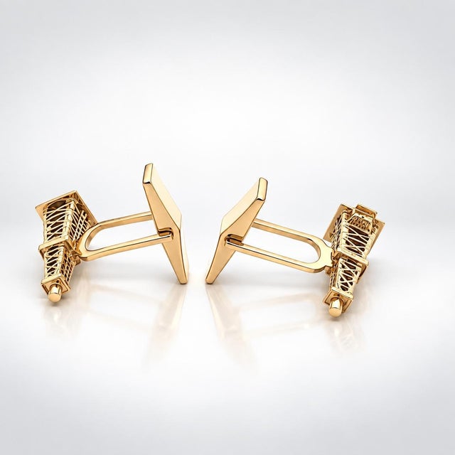 Tiffany & Co. Vintage 14k Yellow Gold Oil Well Derrick Tower Cufflinks, Pair For Sale - Image 11 of 12