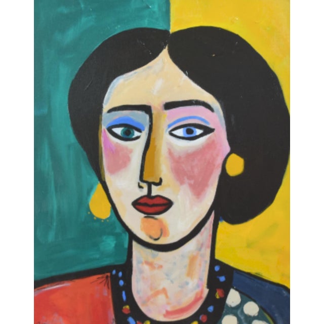 Mid-Century Modern Bold Impressionist Expressionist Woman Portrait Painting Including the Antiqued Gold Wood Frame For Sale - Image 3 of 5