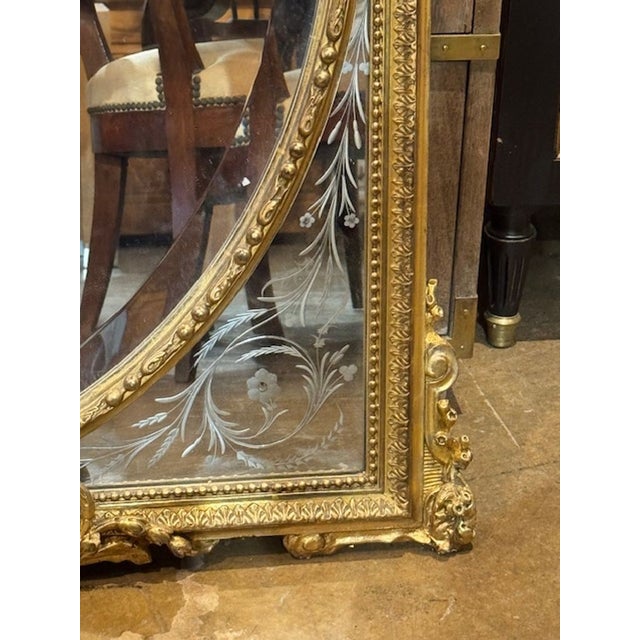 Wood 19th C. French Louis XV Giltwood Mirror With Etched Border Panels For Sale - Image 7 of 8