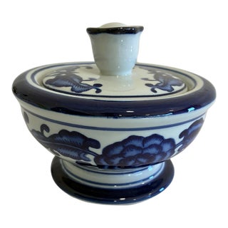 Vintage the Bombay Company Blue and White Lidded Dish For Sale