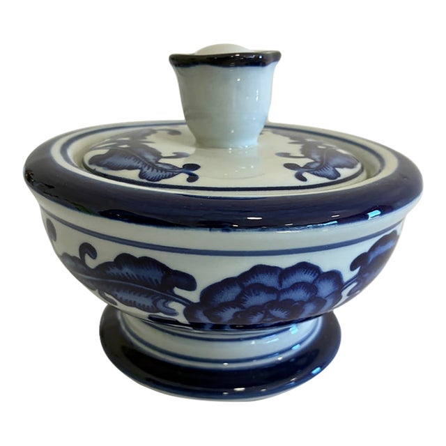 Vintage the Bombay Company Blue and White Lidded Dish For Sale
