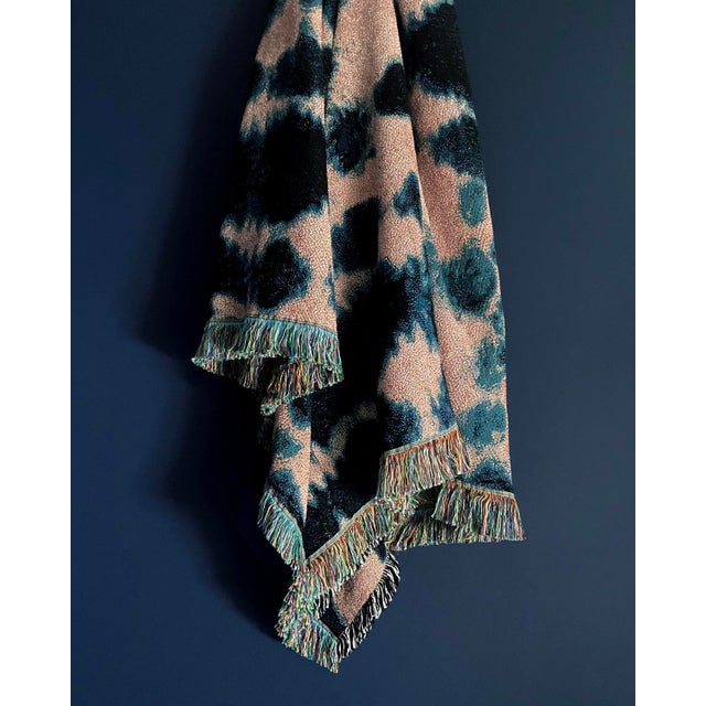 2020s Rousseau Rose Inkblot Abstract Pattern Fringed Throw Blanket For Sale - Image 5 of 7