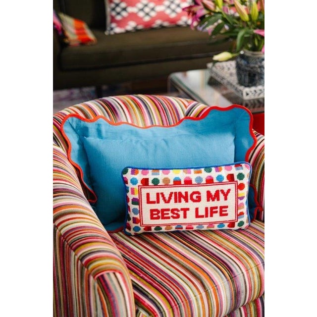 Mid-Century Modern "Living My Best Life" Needlepoint Decorative Pillow For Sale - Image 3 of 4