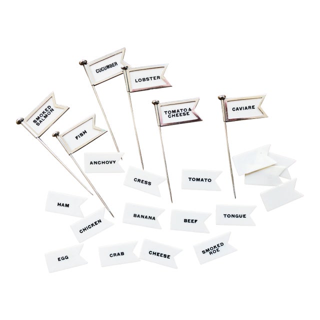 1920s Deco Silver Plated Sandwich Flags Set- 24 Pieces For Sale