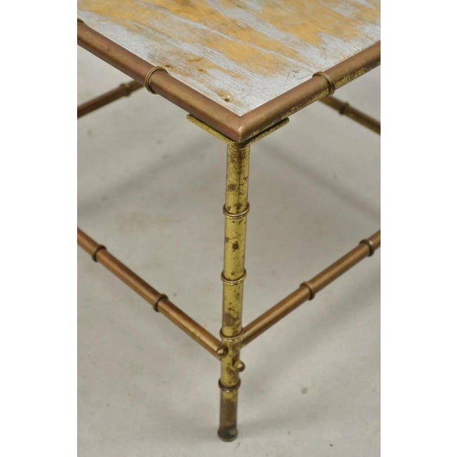 Mid 20th Century Italian Hollywood Regency Faux Bamboo Brass Tole Metal Low Square Side Table For Sale - Image 4 of 11