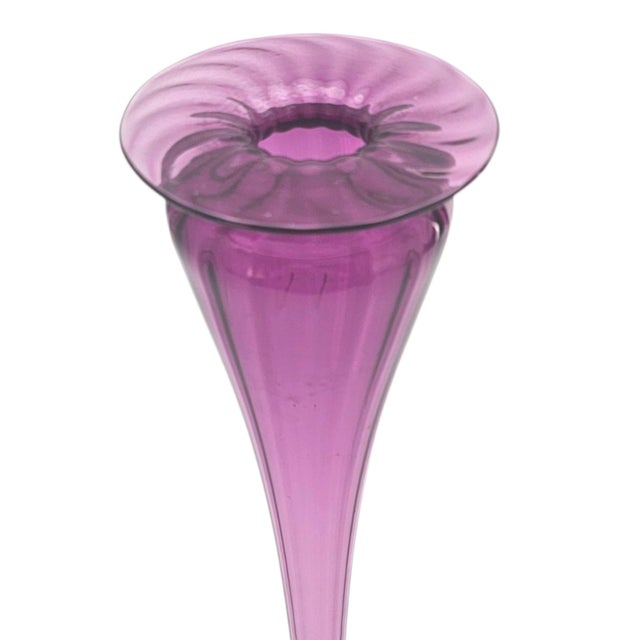 Contemporary Young & Constantin Signed Ruby Glass Trumpet Bud Vase Ribbed Studio Art 13" For Sale - Image 3 of 10