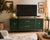 A beautifully refurbished vintage credenza finished in a sophisticated emerald green satin paint with a warm walnut-toned...