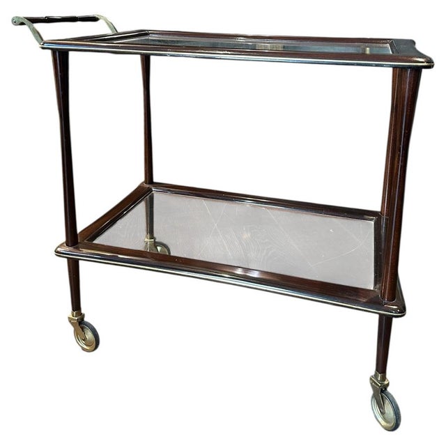 Vintage Italian Walnut and Brass Bar Cart, 1950 For Sale - Image 12 of 12