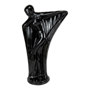Vintage Art Deco Black Ceramic Flapper Women Sculpture - 10"