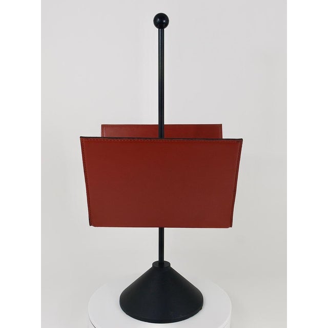 Italian Postmodern Magazine Rack in Leather by Porada Arredi, 1980s For Sale - Image 15 of 18