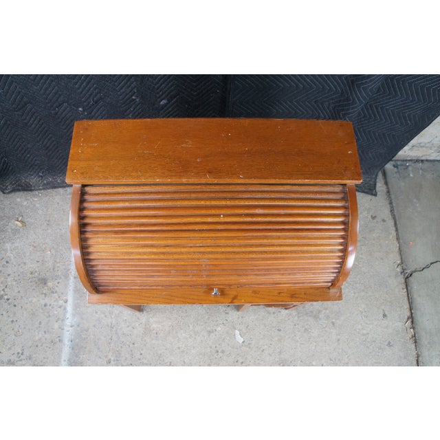 Antique Victorian Oak Childs Cylinder Roll Top Library Writing School Desk Table For Sale - Image 11 of 12