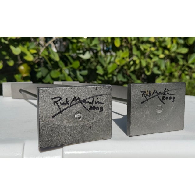 Rick Martin Signed Modernist Welded Steel Candleholders, 2003, Pair For Sale - Image 10 of 12