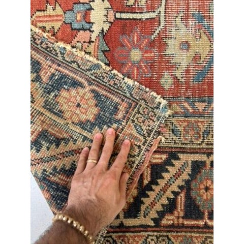 TERRACOTTA & KIWI Antique Heriz Artistic Blooming Design Rug 6.8 x 9.7 For Sale - Image 9 of 18