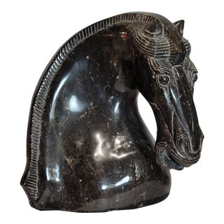 Black Marble Horse Head Sculpture For Sale