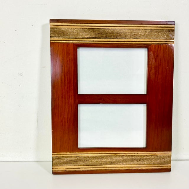 Wood 1980s Vintage Boho Chic Arts & Crafts Mahogany Dual Photo Wall Picture Frame. For Sale - Image 7 of 8