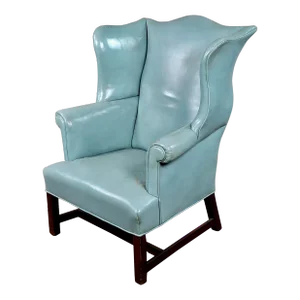18th Century Teal Leather Upholstered Wing Chair-George III