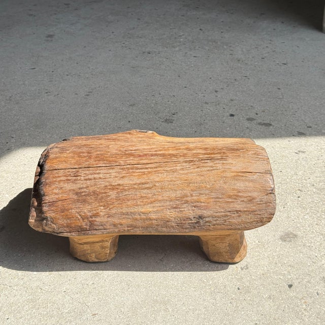 1980s Small Stool in Wabi-Sabi Monoxylous Blond Teak, 1980s For Sale - Image 5 of 11