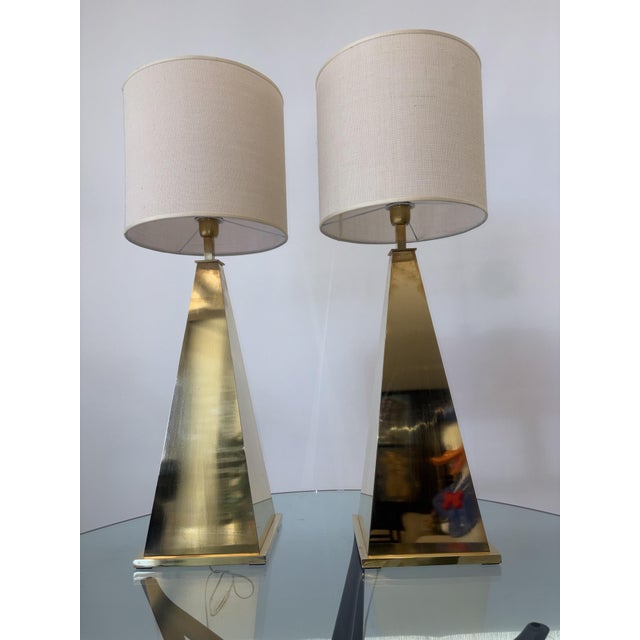 Pyramid Lamps in Brass, 1980s, Set of 2 For Sale - Image 4 of 18