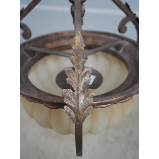 Bronze Italian Style Metal Chandelier W. Frosted Shade For Sale - Image 8 of 11