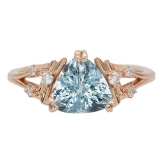 1.4ct Aquamarine Ring With Natural Diamond Accents: Solid 14k Gold, Trillion 8mm For Sale