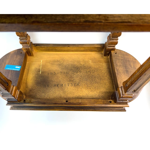 Vintage Drexel Heritage Burl Wood Two-Tier Side Table With Cane Shelf For Sale - Image 17 of 18