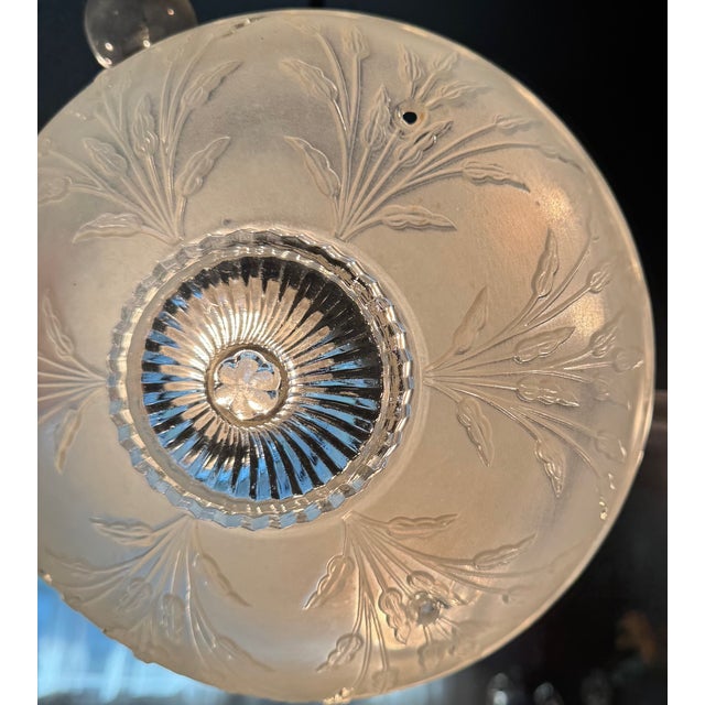Art Deco Vintage Frosted Glass Flush Mount Ceiling Light Shade With Prismatic Center – Etched Botanical Motif, 10” For Sale - Image 3 of 14